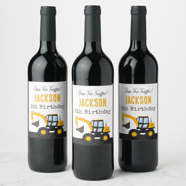 Construction Truck Birthday | Personalized Décor Wine Label (Bottles)