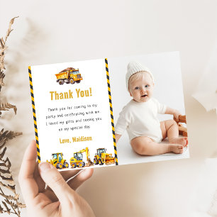 Construction Truck Birthday Photo Thank You Card