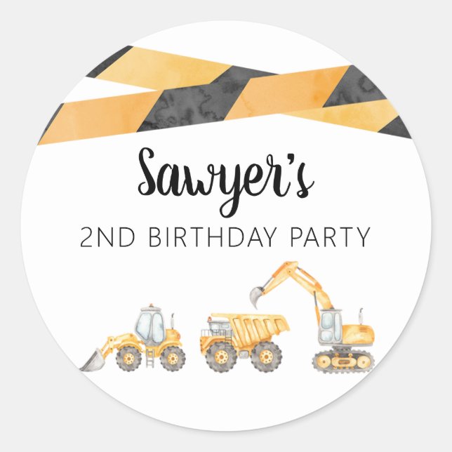 Construction Truck Birthday Thank You Sticker (Front)