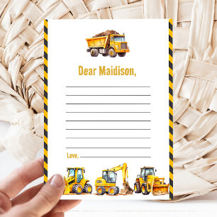 Construction Truck Birthday Time Capsule Note Card