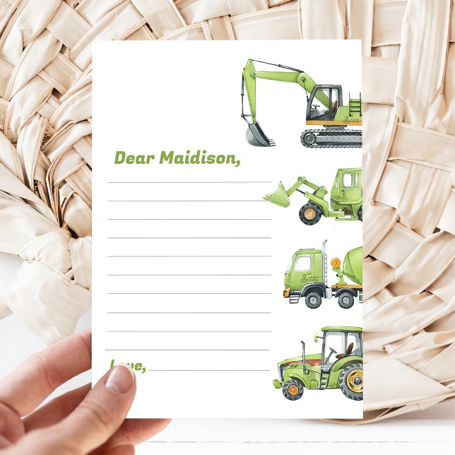 Construction Truck Birthday Time Capsule Note Card (Creator Uploaded)