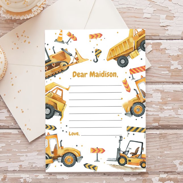 Construction Truck Birthday Time Capsule Note Card (Creator Uploaded)