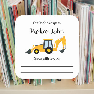 Construction Truck bookplate with message Square Sticker