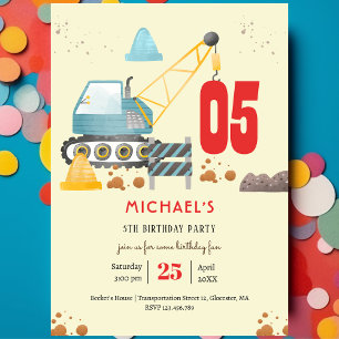 Construction truck boy birthday invitation