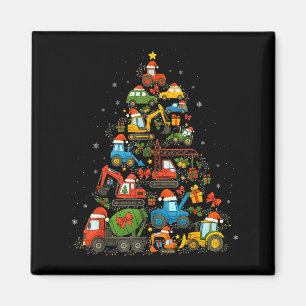 Construction Truck Christmas Tree Cars Funny Xmas Magnet