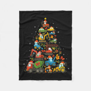 Construction Truck Christmas Tree Funny Xmas Holid Fleece Blanket