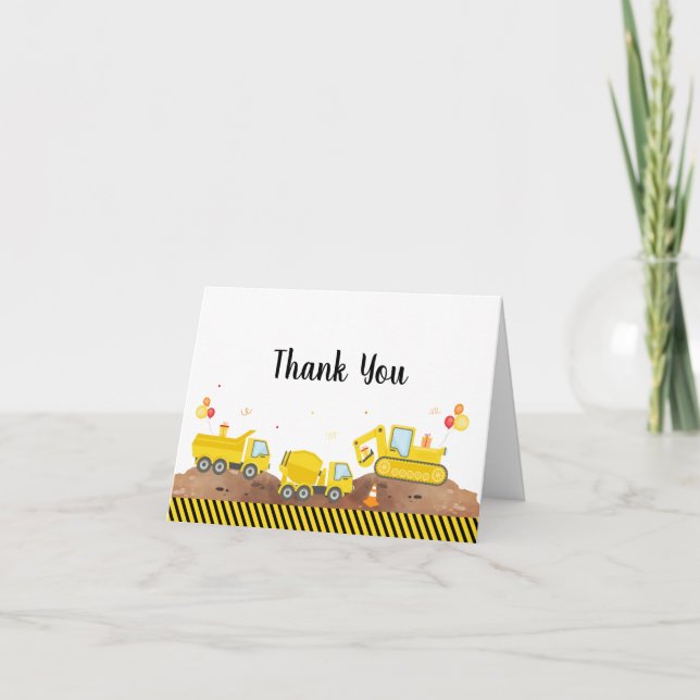 Construction Truck Dump Truck Digger Thank You Card (Front)