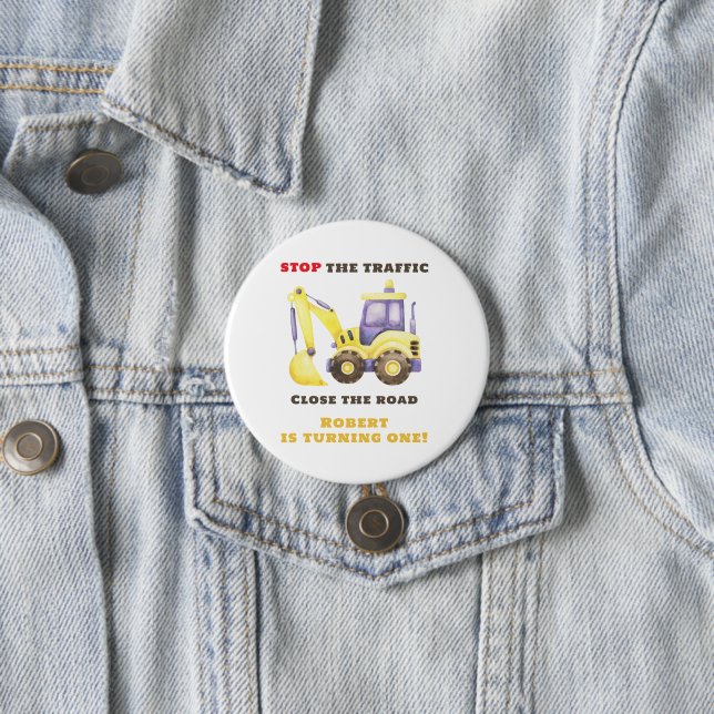 Construction Truck Excavator Birthday Party 7.5 Cm Round Badge (In Situ)