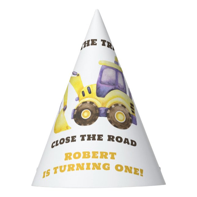 Construction Truck Excavator Birthday Party Hat (Front)