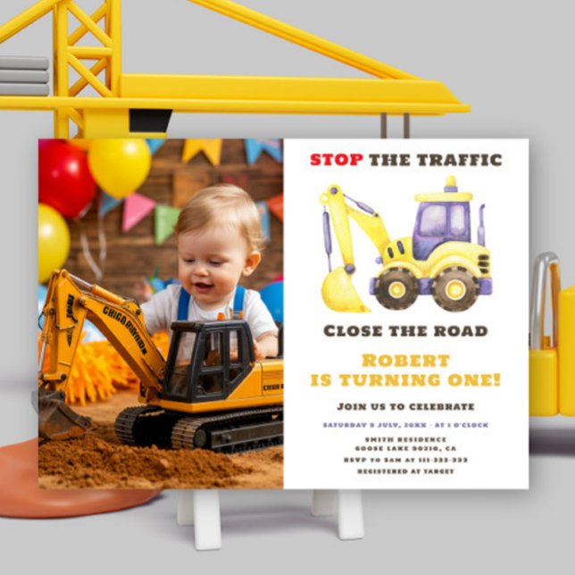 Construction Truck Excavator Birthday Party Invitation (Creator Uploaded)