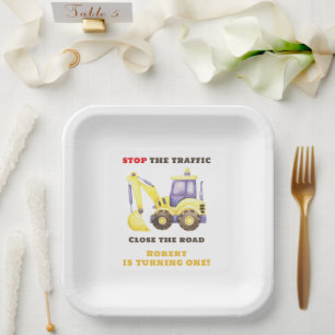 Construction Truck Excavator Birthday Party Paper Plate