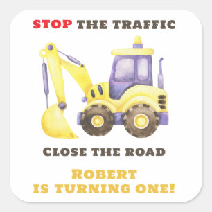 Construction Truck Excavator Birthday Party Square Sticker