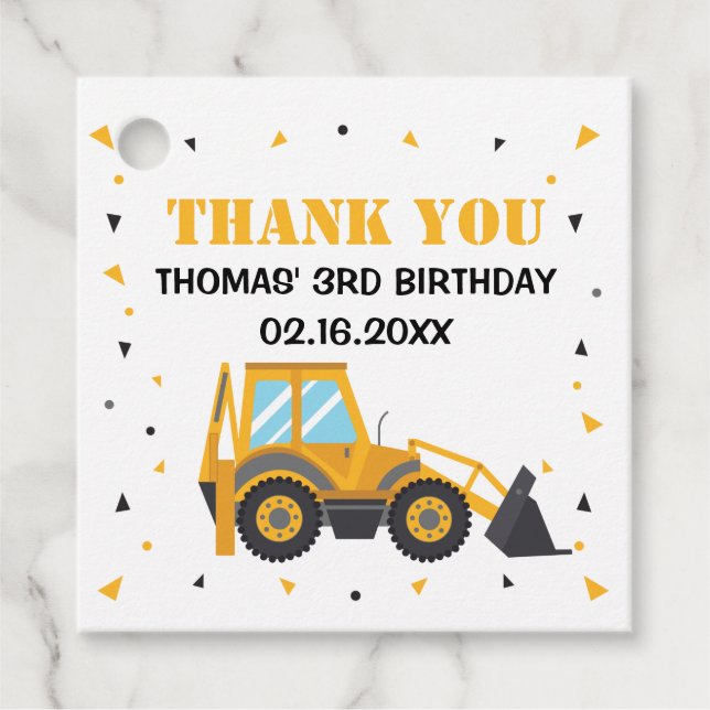 Construction truck excavator thank you tag (Front)