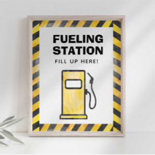 Construction Truck Fuelling Station Party Sign
