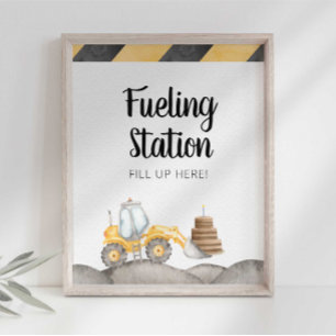 Construction Truck Fuelling Station Party Sign