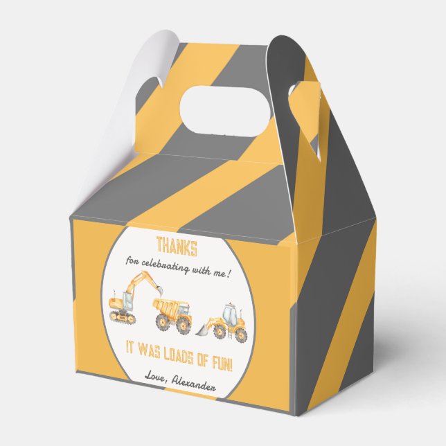 Construction Truck Kids Birthday Favour Boxes (Front Side)