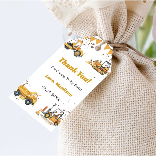 Construction Truck Kids Birthday Gift Tags (Creator Uploaded)