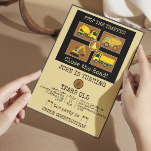 Construction Truck Kids Birthday Party Decorations Invitation