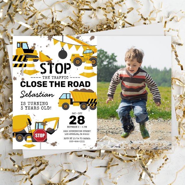 Construction Truck Kids Birthday Party Photo Invitation (Creator Uploaded)