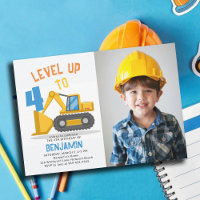 Construction Truck Level Up Photo Boy 4th Birthday