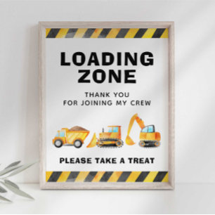 Construction Truck Loading Zone Party Favour Sign