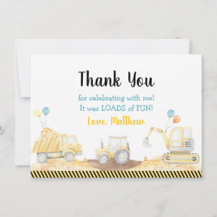 Construction Truck Loads Of Fun Birthday Thank You Card