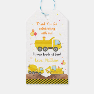 Construction Truck Loads Of Fun Birthday Thank You Gift Tags