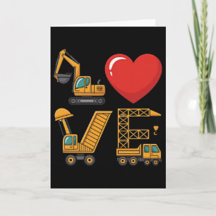 Construction Truck Love Excavator Dump Truck Crane Card