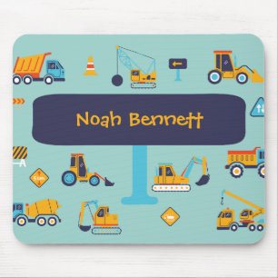 Construction Truck Mouse Pad for Kids with Name