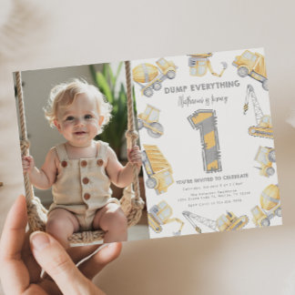 Construction Truck ONE 1st Birthday Party Invitation