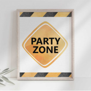 Construction Truck Party Zone Sign