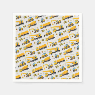 Construction Truck Pattern Yellow Grey Party Favor Napkin
