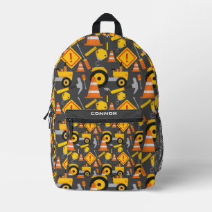 Construction Truck Roadworks Gray Printed Backpack