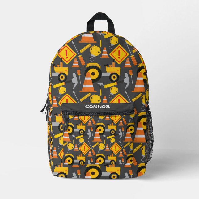 Construction Truck Roadworks Grey Printed Backpack (Front)
