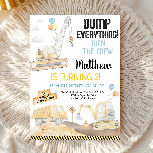 Construction Truck Second Birthday Invitation (Creator Uploaded)