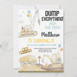Construction Truck Second Birthday Invitation