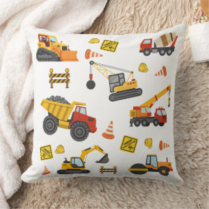 Construction Truck Site Machines Theme Cushion
