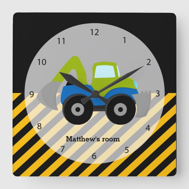 Construction Truck Square Wall Clock (Front)