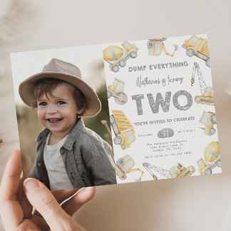 Construction Truck TWO 2nd Birthday Party Invitation