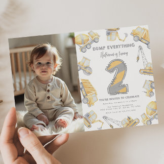 Construction Truck Two 2nd Birthday Party Invitation