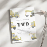 Construction Truck Vehicles Boys 2nd Birthday Invitation<br><div class="desc">Dump everything,  y'all! Celebrate the birthday boy with his favourite thing in the world – trucks! This design features watercolor bulldozers,  trucks,  cranes,  tractors and excavators.</div>