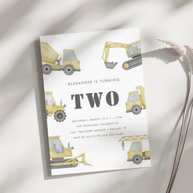Construction Truck Vehicles Boys 2nd Birthday Invitation (Creator Uploaded)