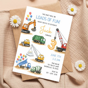 Construction Truck Yellow Orange 1st Birthday Invitation