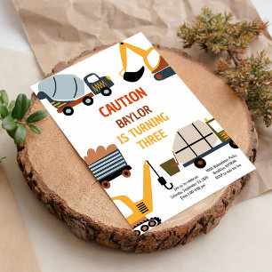 Construction Truck Yellow Orange 3rd Birthday Invitation