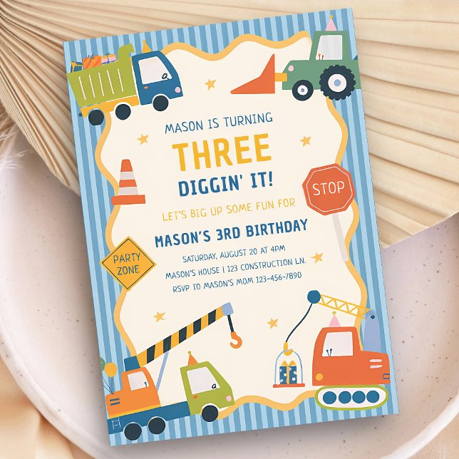 Construction Trucks 1st 2nd 3rd 4th Birthday Invitation (Creator Uploaded)