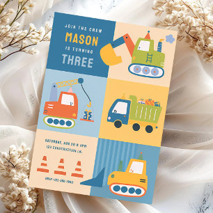 Construction Trucks 1st 2nd 3rd Birthday Invitation