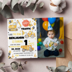 Construction Trucks 1st Birthday Invitation