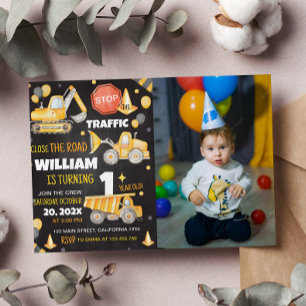 Construction Trucks 1st Birthday Invitation