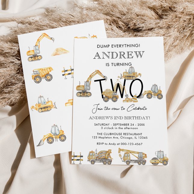 Construction Trucks 2nd Birthday Party Invitation (Creator Uploaded)