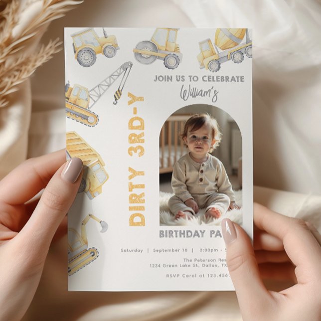 Construction Trucks 3rd Birthday Party Invitation (Creator Uploaded)